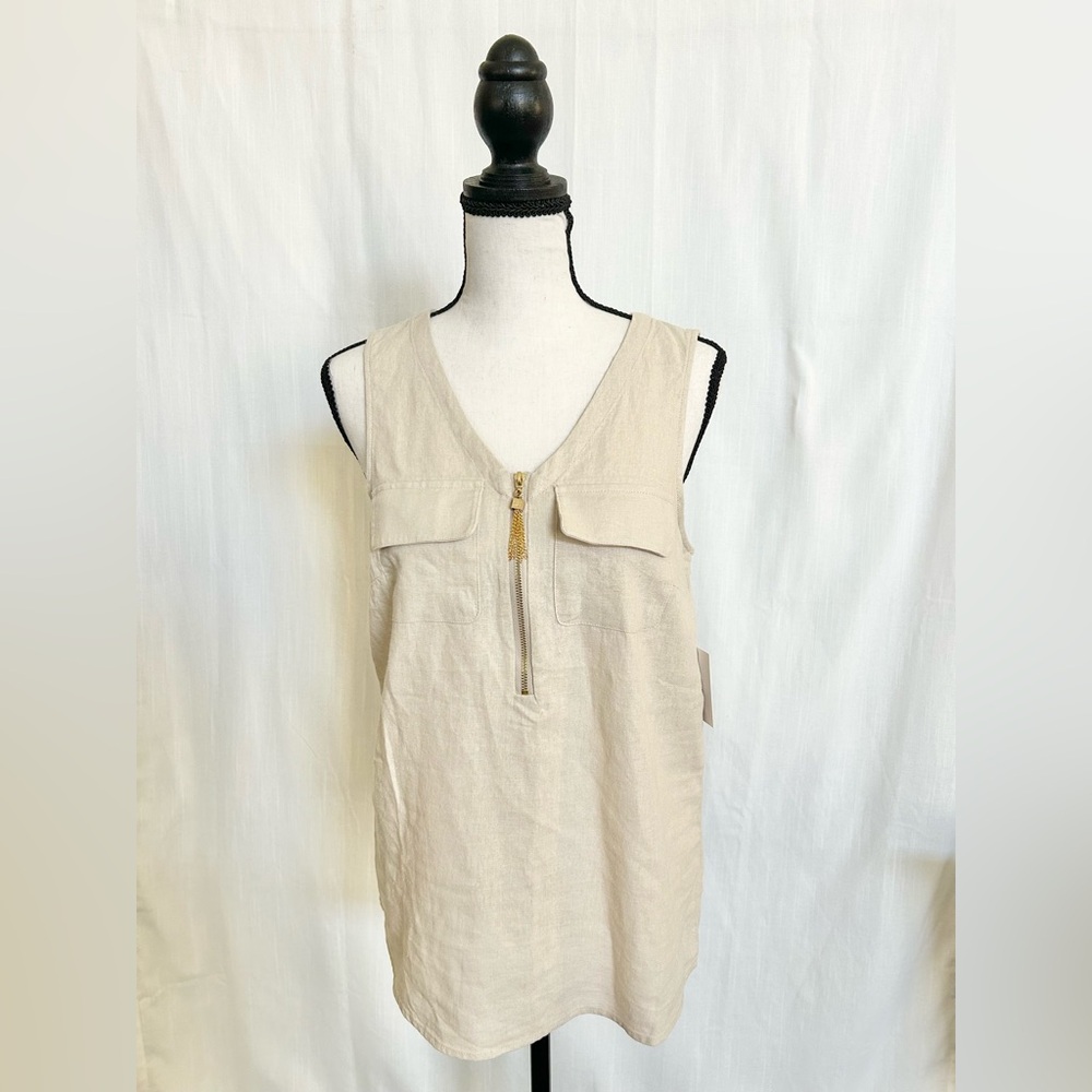 ELLEN TRACY Sleeveless High Low Linen Tank  Top Blouse Summer Women XS Beige